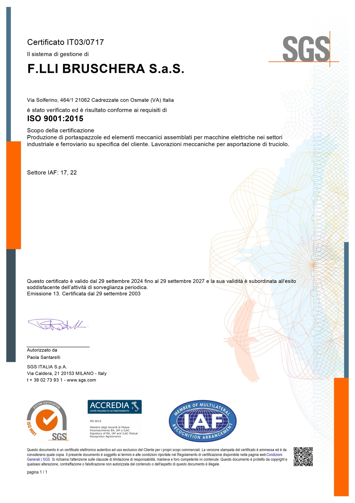 certificato UNI EN ISO 9001:2015